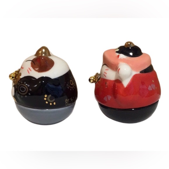 Vintage Japanese Lucky Cats Weighted Roly Poly Fortune Cat Figurines, Set of 2 - Picture 6 of 8